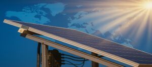 Solar panel with global map background