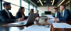 Profesionales revisando documentos de cumplimiento del H-1B Project Firewall