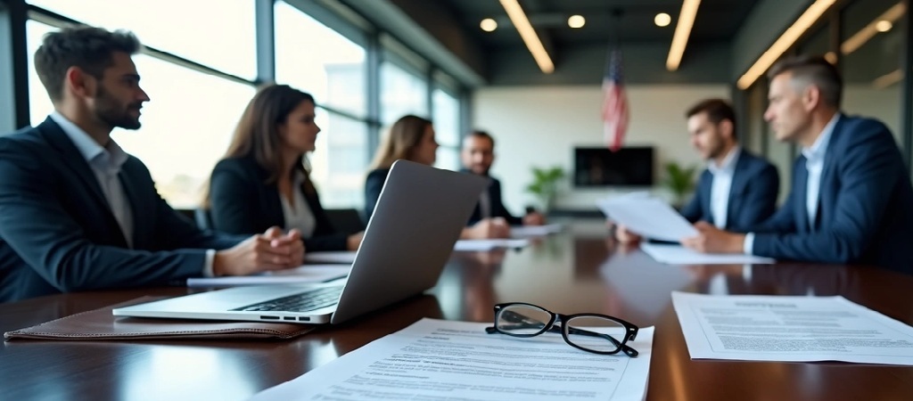 Profesionales revisando documentos de cumplimiento del H-1B Project Firewall