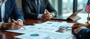 Profesionales revisando documentos financieros durante una consulta del Programa de Inversionistas Inmigrantes EB-5