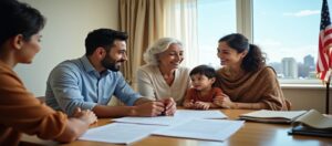 ABD’de aile birleşimi göçmenlik sürecini görüşen bir aile ve göçmenlik avukatı toplantısı.