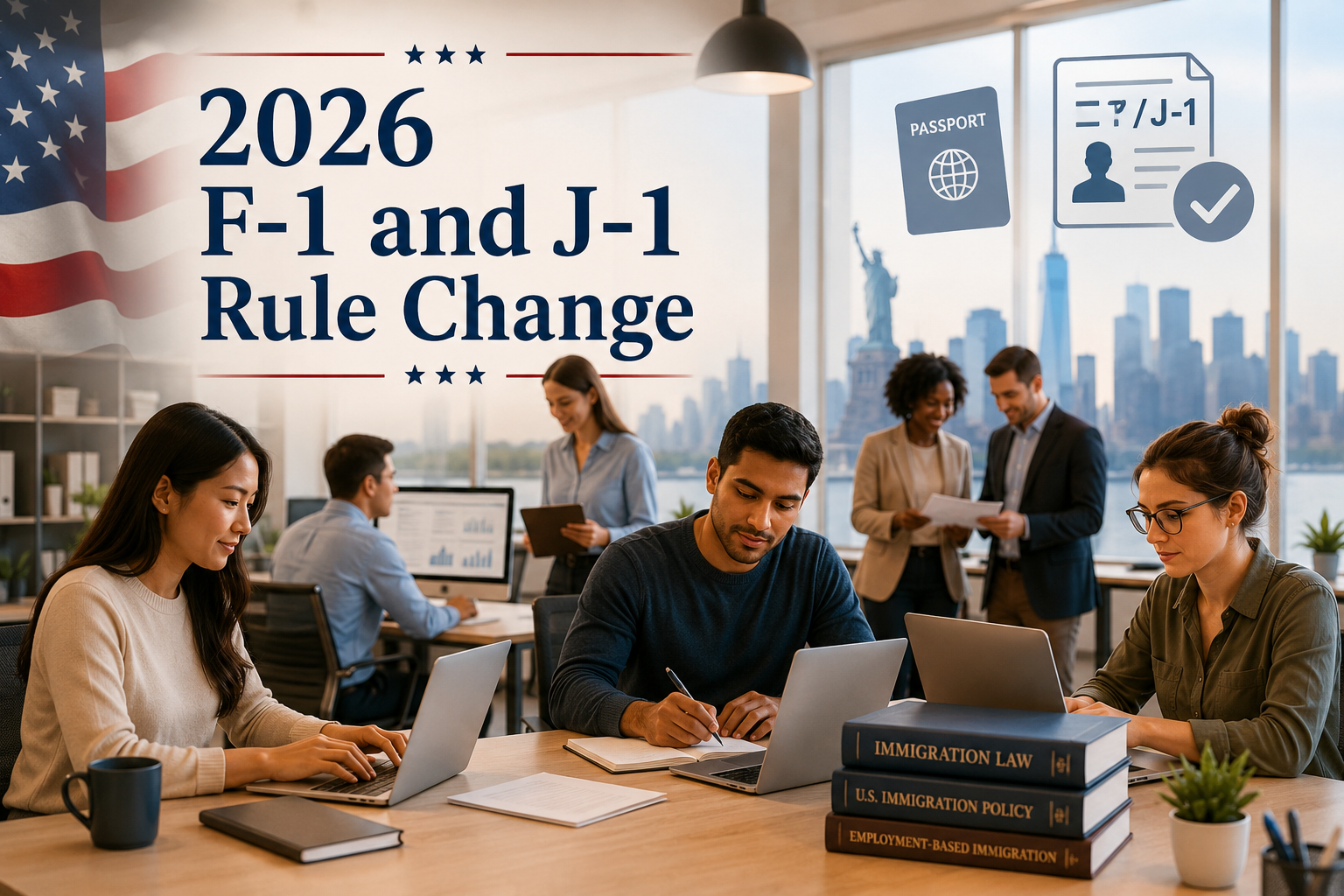 International students working in a U.S. office during the 2026 F-1 and J-1 Rule Change