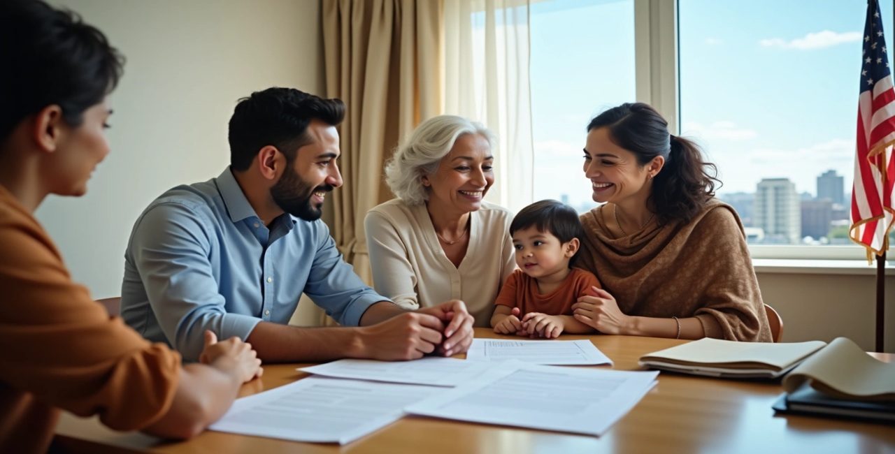 ABD’de aile birleşimi göçmenlik sürecini görüşen bir aile ve göçmenlik avukatı toplantısı.