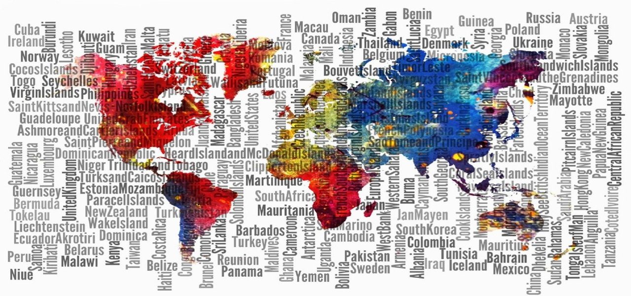 Colorful World Map with Country Names