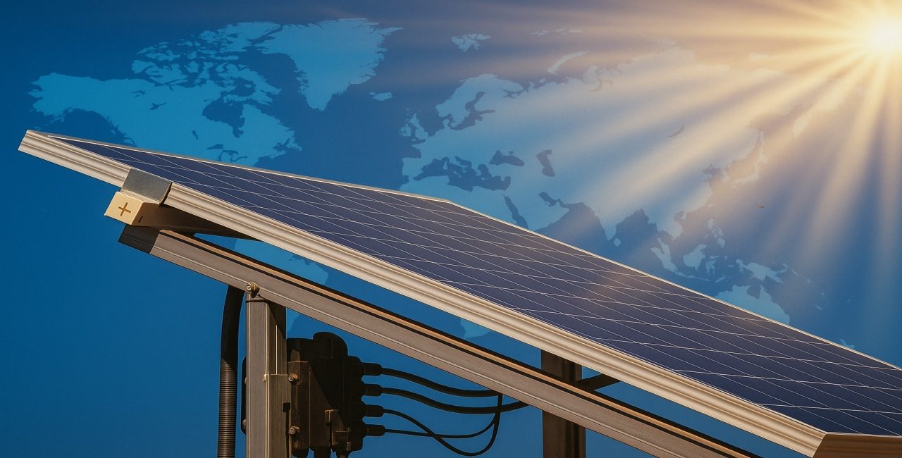 Panel solar con mapa mundial